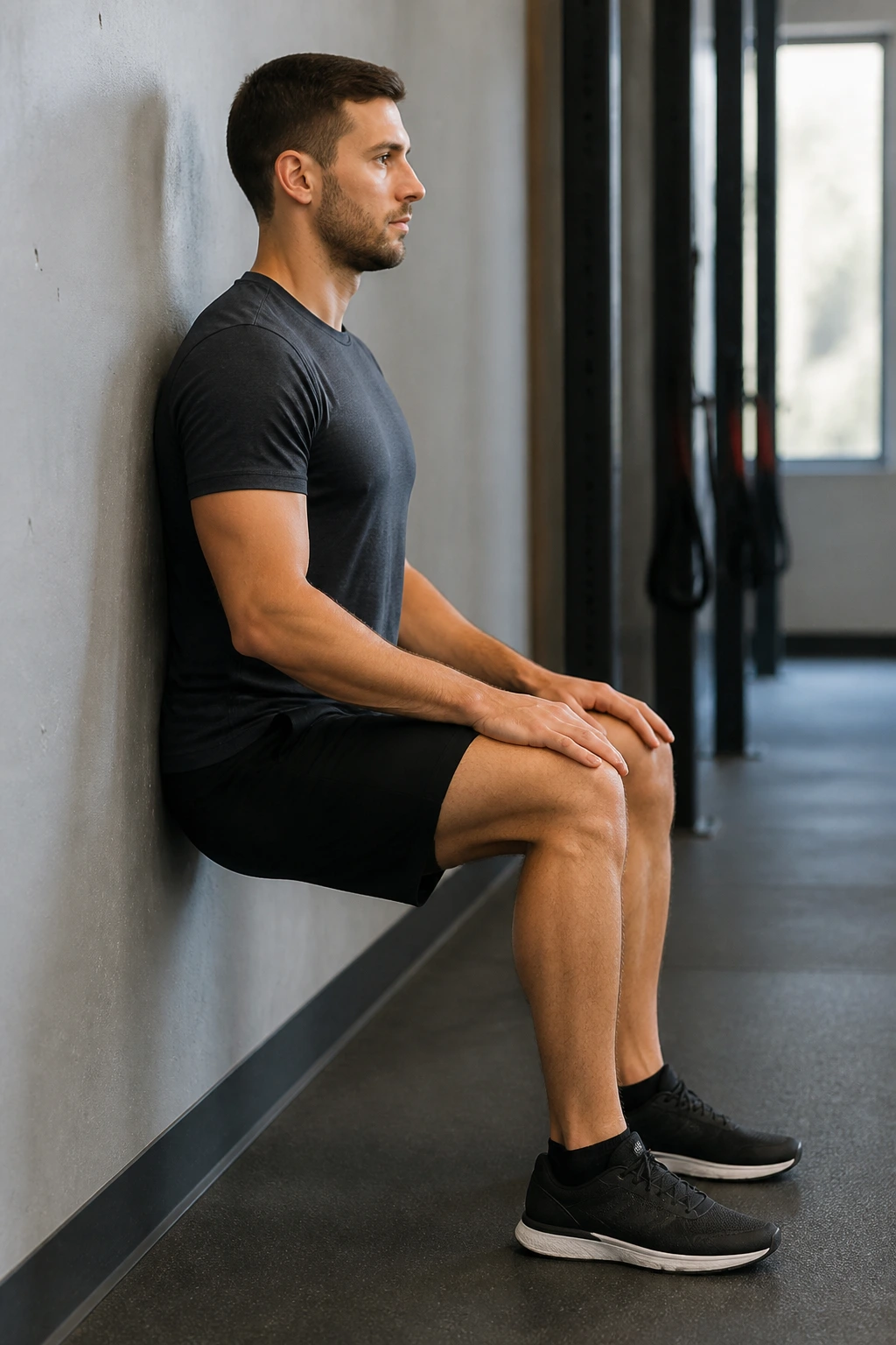 Side profile of a person performing a wall sit