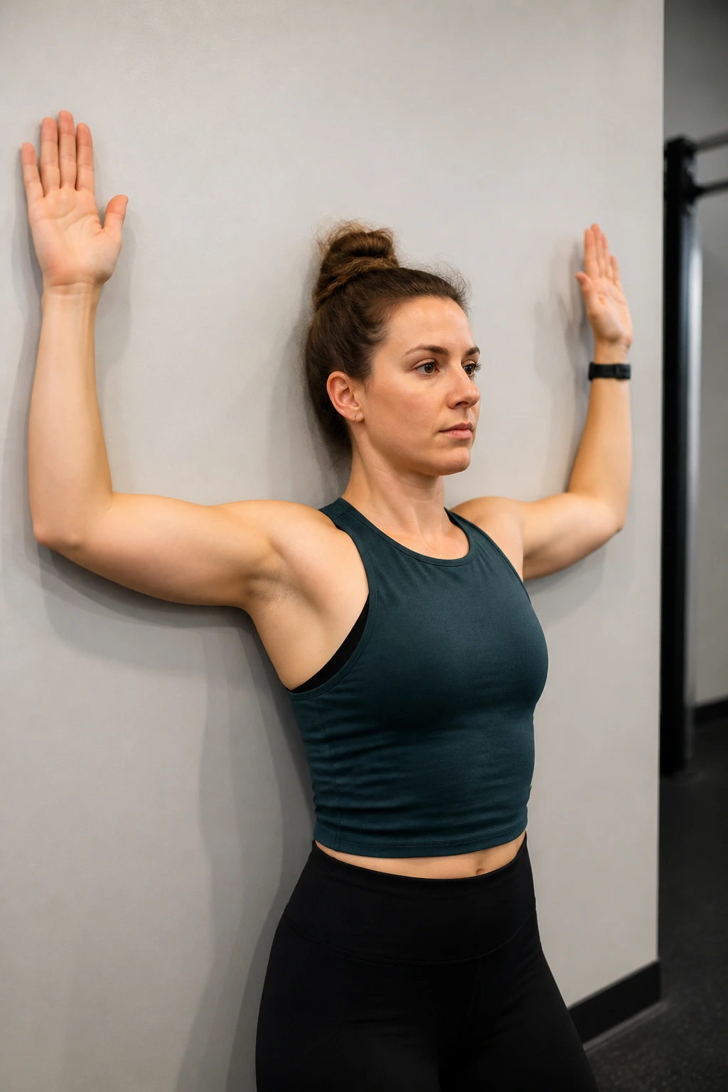Real person performing wall slides with lift-off against a gym wall.