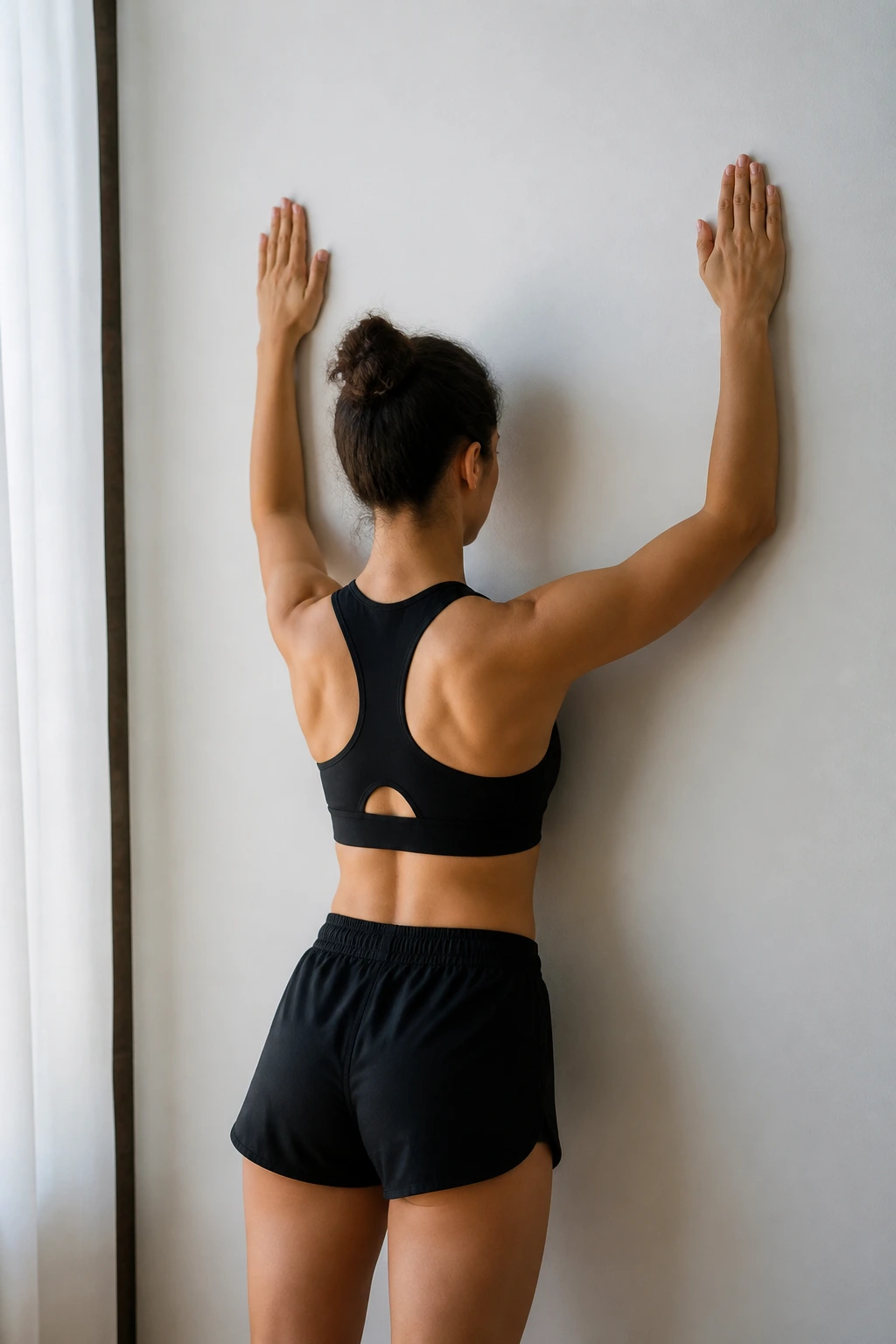 Back view of person performing wall shoulder slides