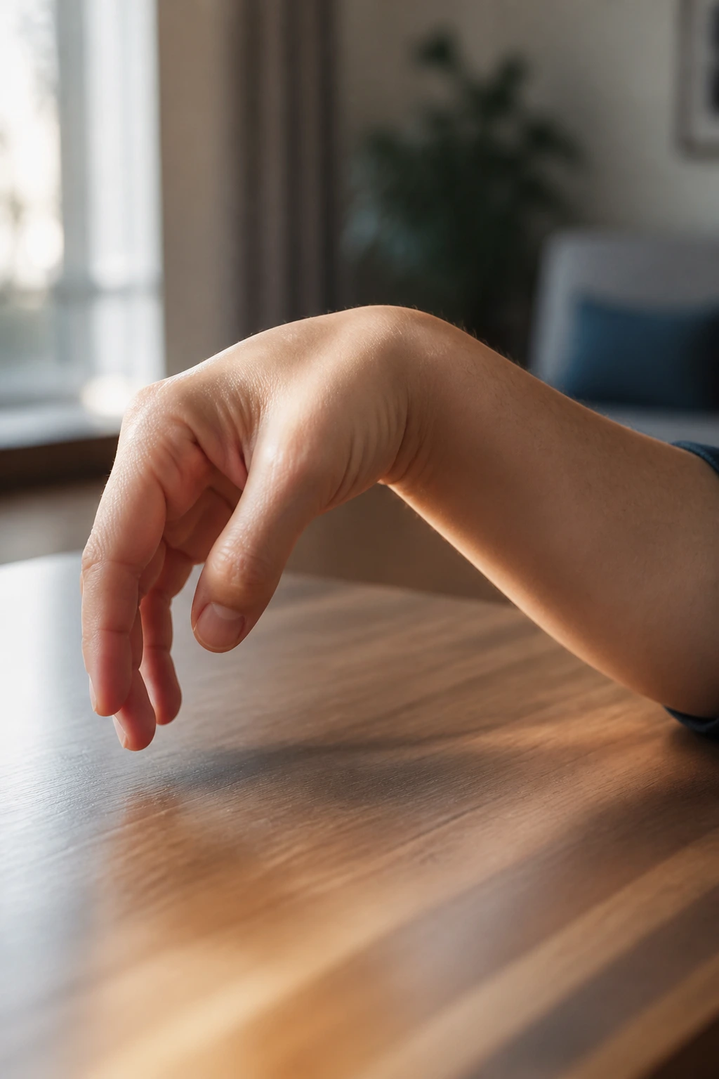 Close-up of hand and forearm performing slow, controlled wrist circles