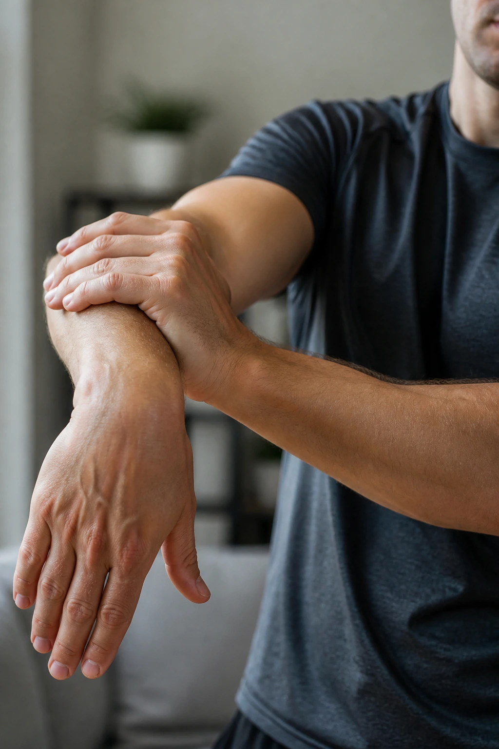 Forearm and hand performing wrist extensor stretch