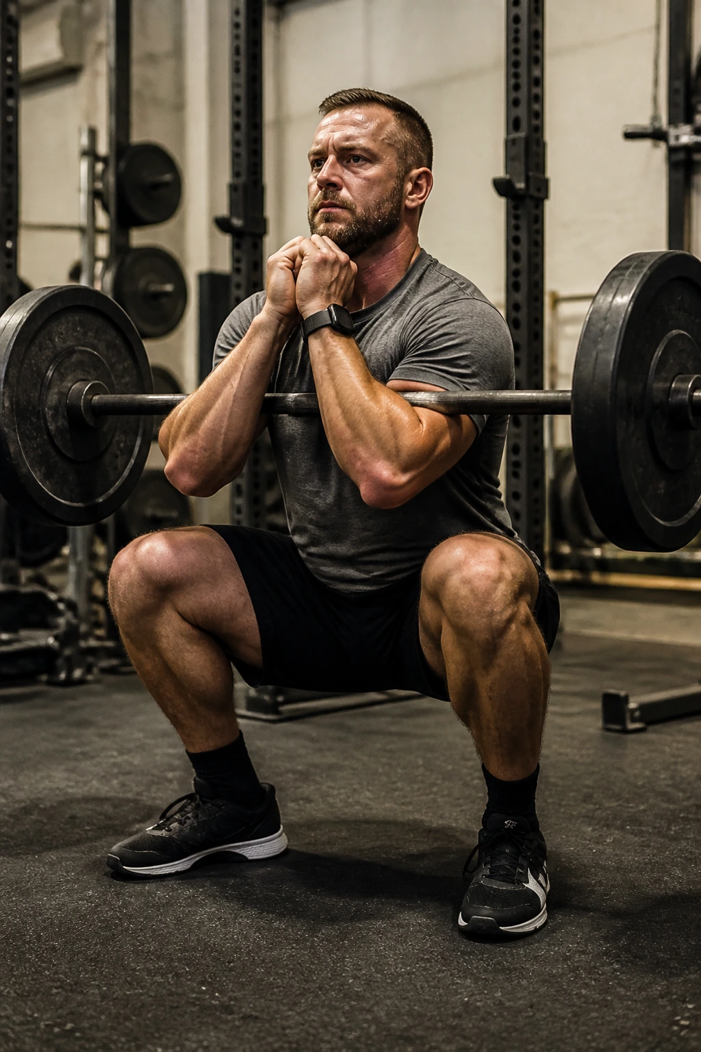 Athlete doing Zercher squat bracing in gym